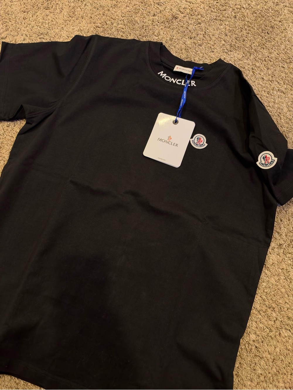 Moncler Black Short Sleeve Crewneck T-Shirt with Logo Patches